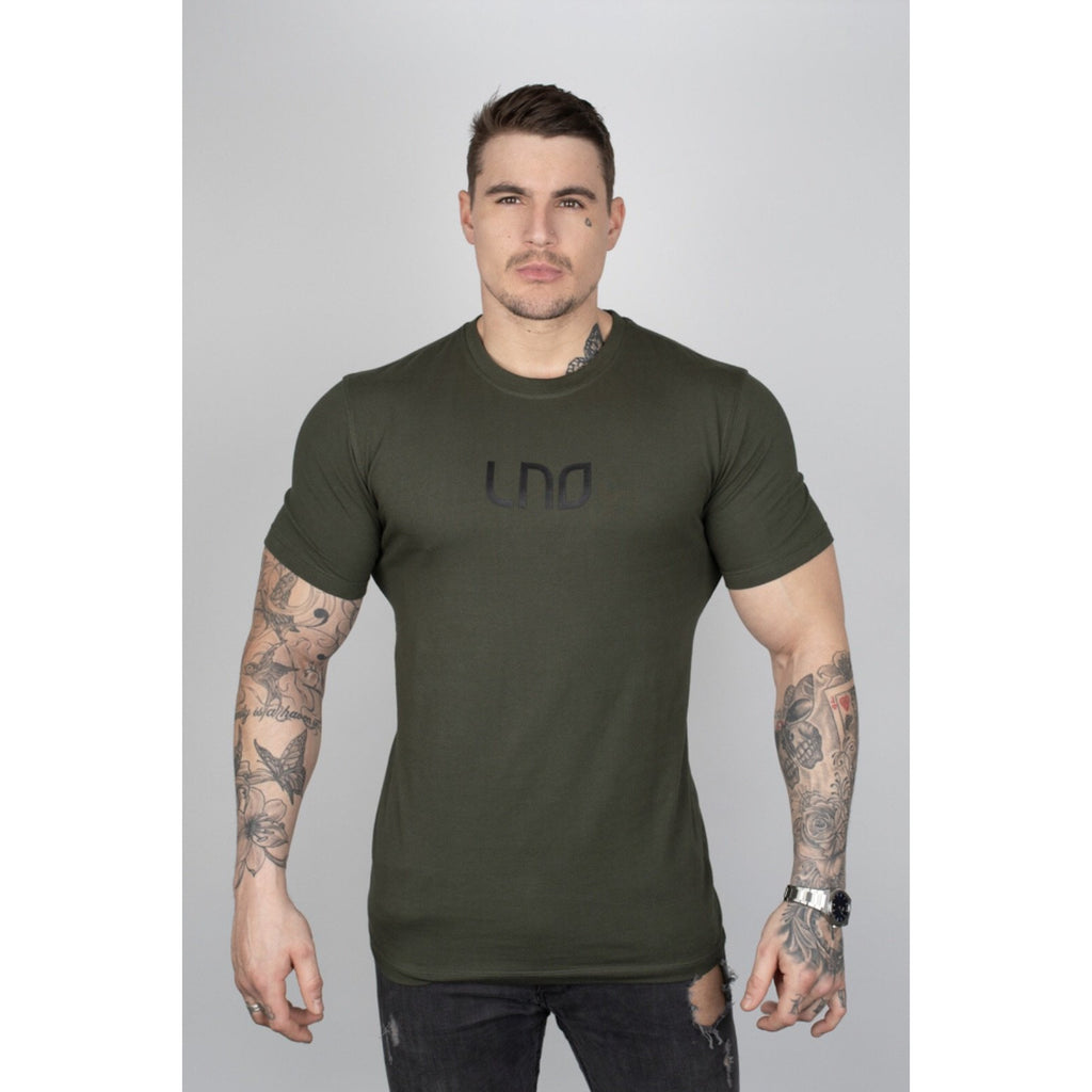 LNO stretch cotton T-shirt - Olive with large Matt black LNO logo